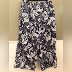 Linen Viscose Linen Wide Leg Crop Pants Womens Plus 2x Navy Blue Smocked